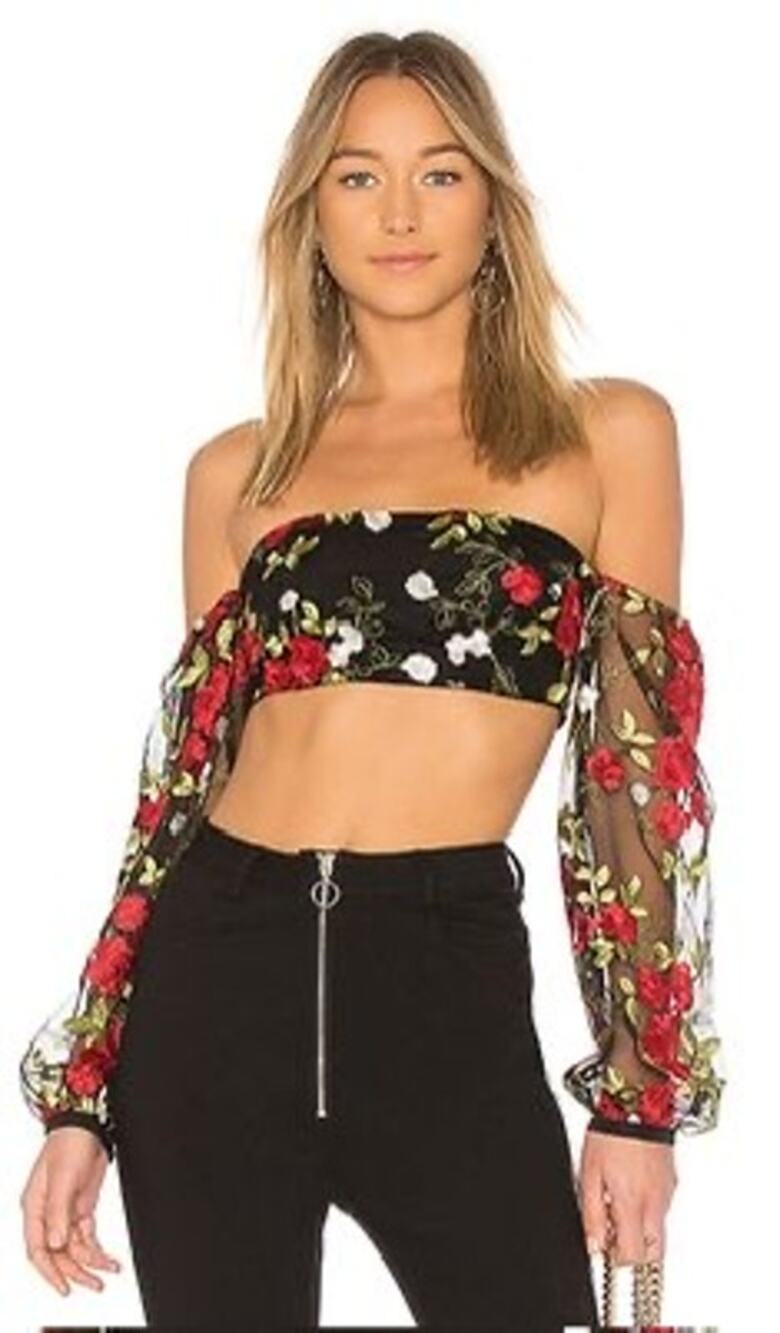 Lovers + Friends Bliss Off-the-Shoulder Floral Crop Top - Halcyon - Small